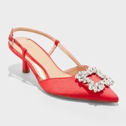 Women's Annette Satin Slingback Heels with Memory Foam Insole - A New Day™ Red 6
