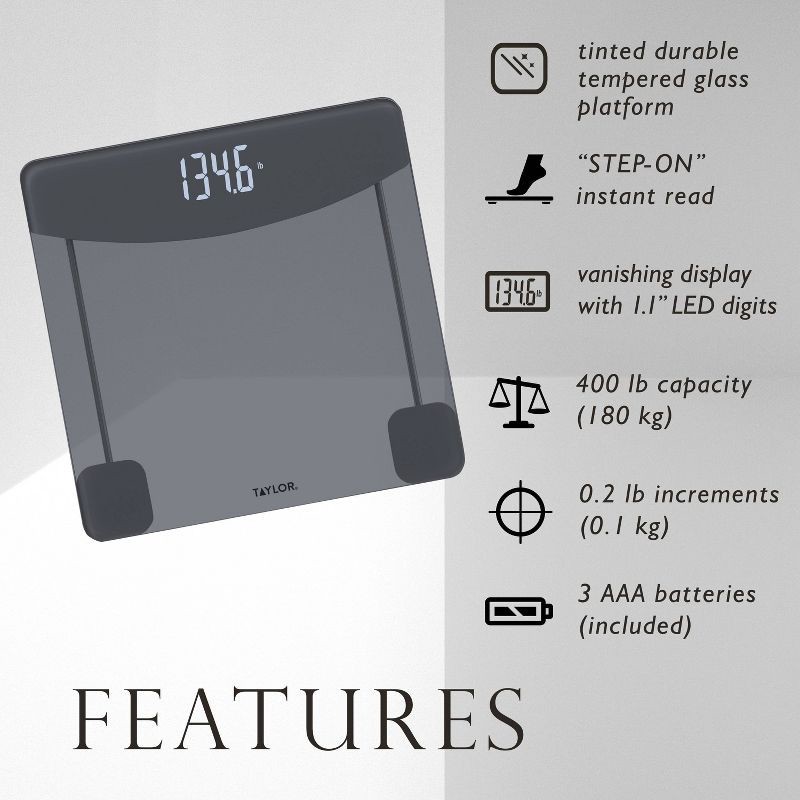 slide 3 of 9, Taylor Digital Glass Bathroom Scale - Tinted Glass, 1 ct