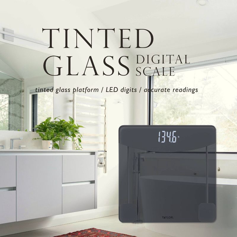 slide 4 of 9, Taylor Digital Glass Bathroom Scale - Tinted Glass, 1 ct