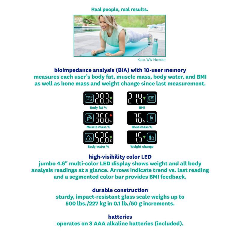 slide 5 of 9, Weight Watchers Color Display Body Analysis Scale, 1 ct