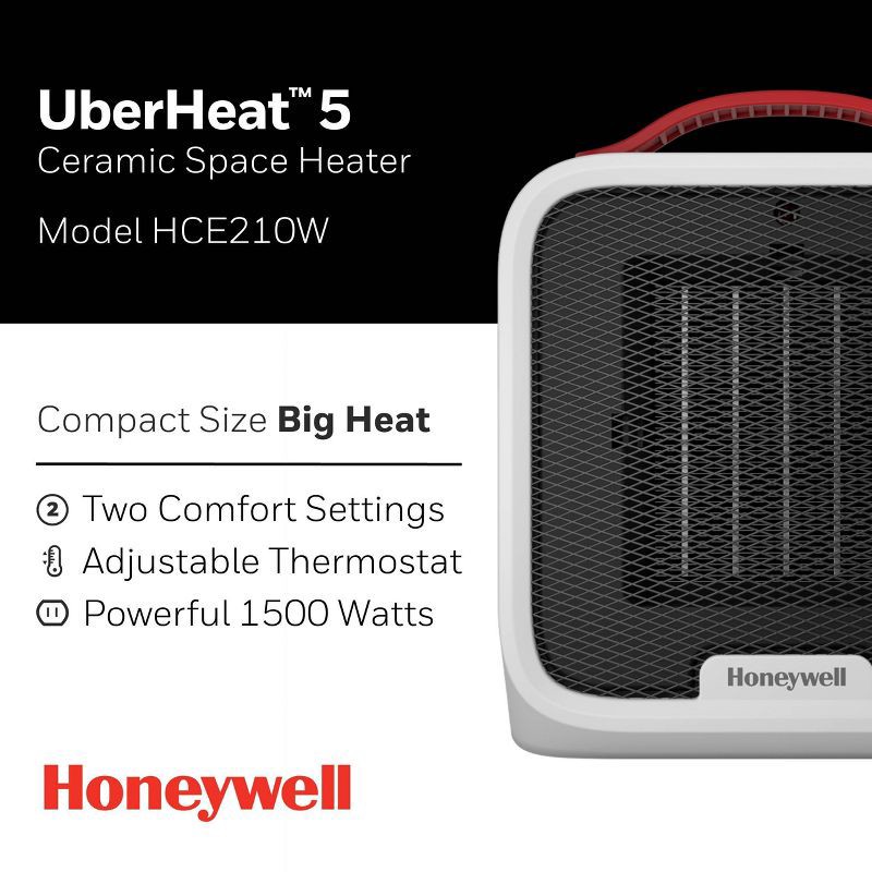 slide 2 of 8, Honeywell UberHeat 5 Ceramic Heater White: Portable Electric Indoor Heater, Adjustable Thermostat, 1500W, ETL Listed, 1 ct
