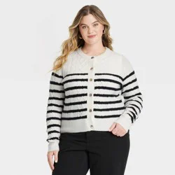 Women's Cashmere-Like Cable Stitch Cardigan - Universal Thread™ Navy/White Striped XXL