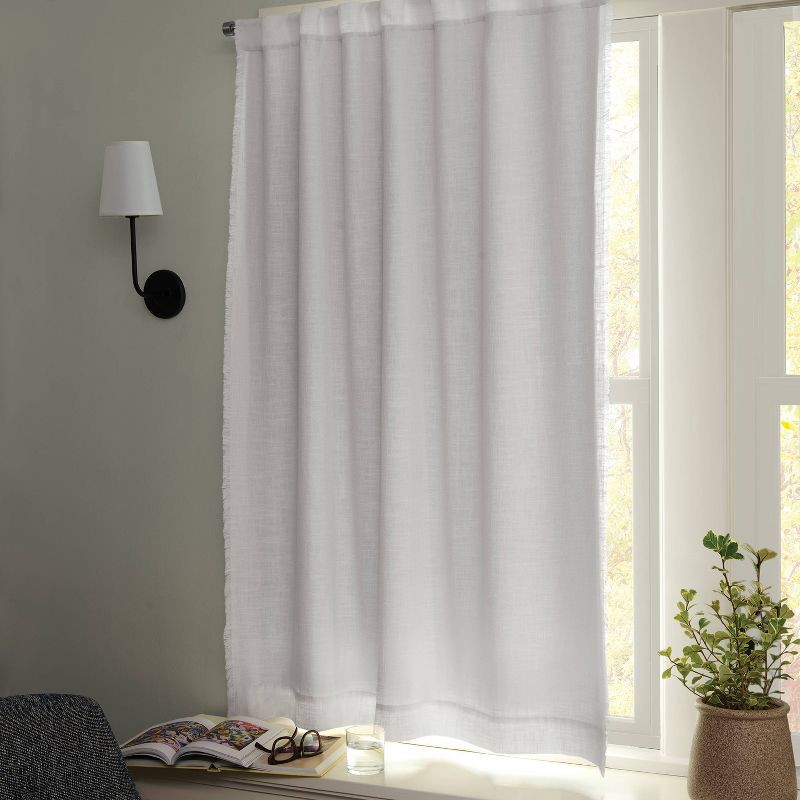 slide 2 of 4, 50"x63" Blackout Slub Weave Raw Edge Curtain Panel White - Threshold™, 1 ct