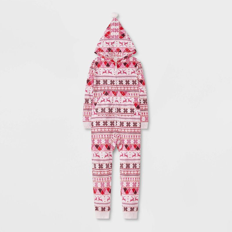 slide 1 of 4, Girls' Christmas 'Fairisle' Union Suit - Cat & Jack™ Pink XL, 1 ct