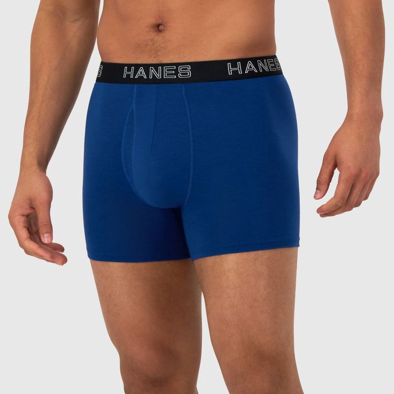 slide 3 of 6, Hanes Premium Men's 3pk Trunks Total Support Pouch - Blue/Green/Gray XL: Tagless, Moisture Wicking, 4-Way Stretch, 3 ct
