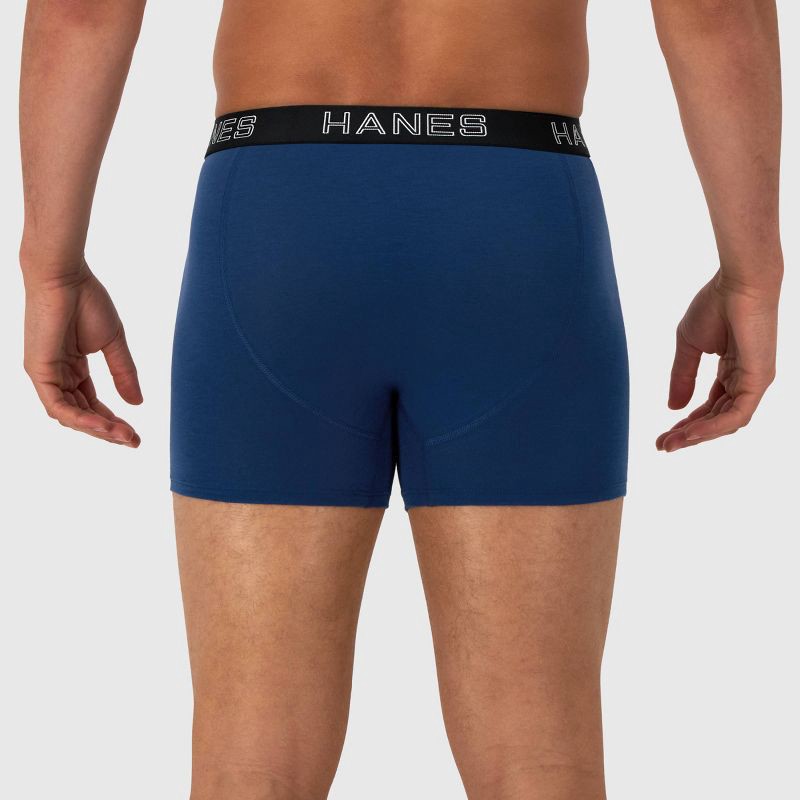 slide 4 of 6, Hanes Premium Men's 3pk Trunks Total Support Pouch - Blue/Green/Gray XL: Tagless, Moisture Wicking, 4-Way Stretch, 3 ct