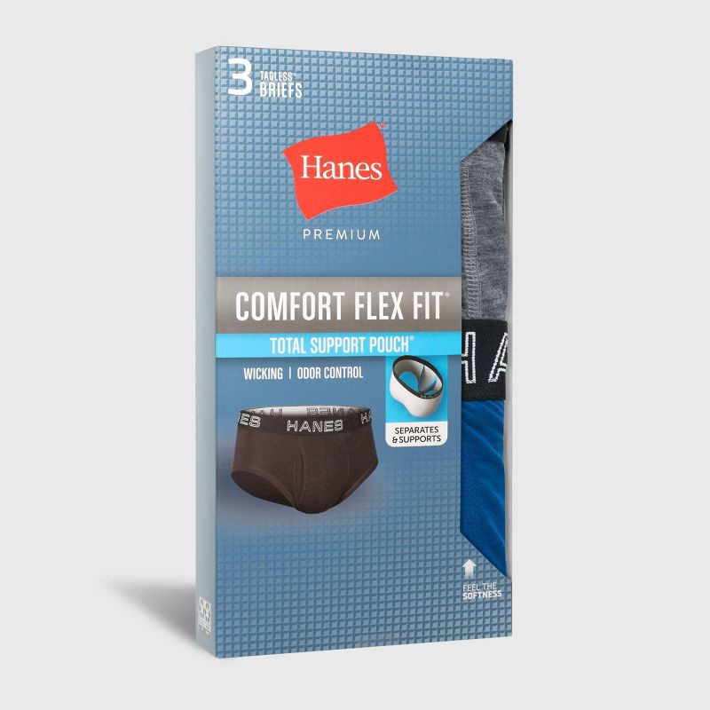 slide 2 of 6, Hanes Premium Men's 3pk Comfort Flex Fit Total Support Pouch Briefs - Gray/Blue/Black XL: Tagless, Moisture Wicking, 4-Way Stretch, 3 ct