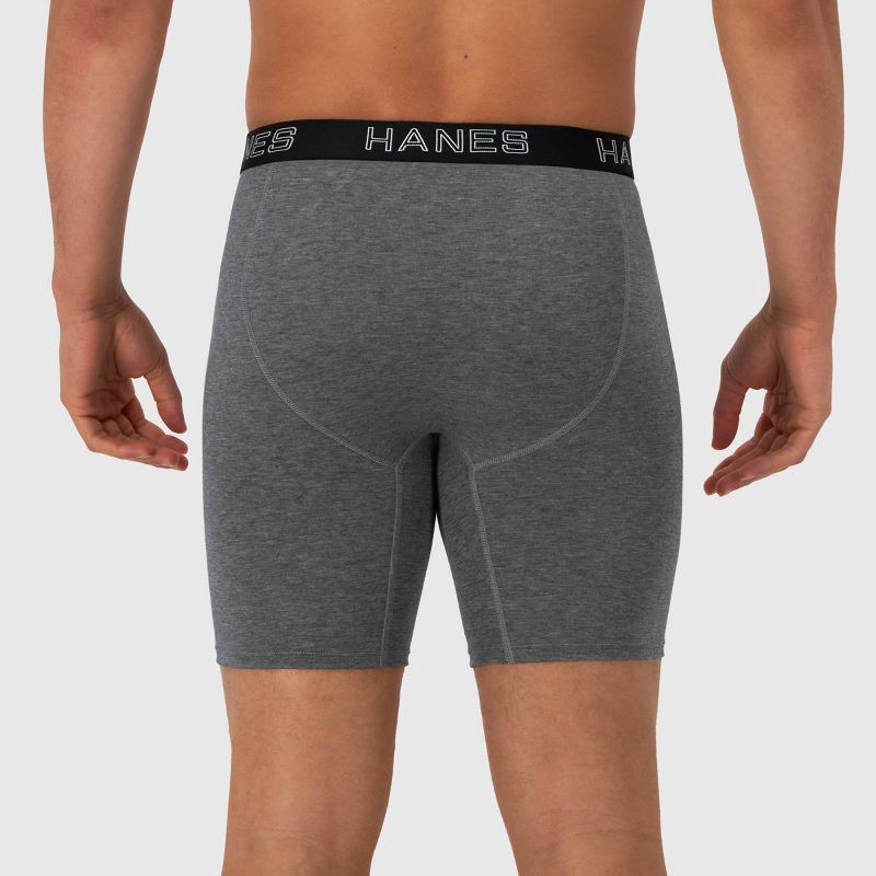 slide 5 of 7, Hanes Premium Men's 3pk Long Leg Boxer Briefs Total Support Pouch - Black/Gray M: Tagless, Moisture Wicking, 4-Way Stretch, 3 ct