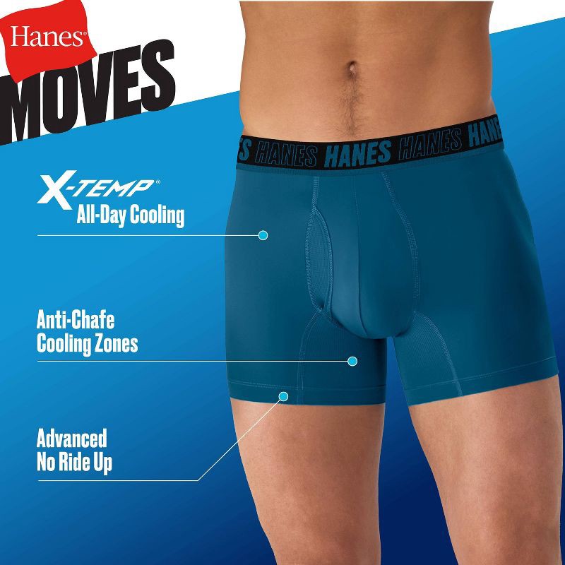 slide 4 of 5, Hanes Premium Hanes Moves Premium Men's Anti-Chafe X-Temp Trunks 2pk - Red/Black M: Moisture Wicking, 4-Way Stretch, Lightweight Jersey, 2 ct