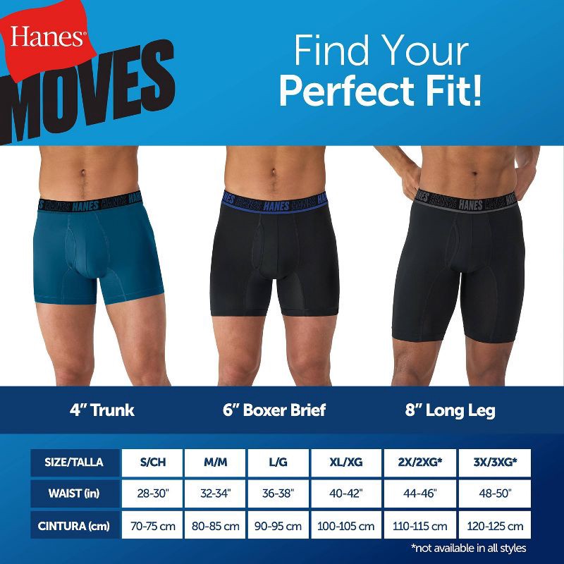 slide 3 of 5, Hanes Premium Hanes Moves Premium Men's Anti-Chafe X-Temp Trunks 2pk - Red/Black XL: Moisture Wicking, 4-Way Stretch, Lightweight Jersey Fabric, 2 ct
