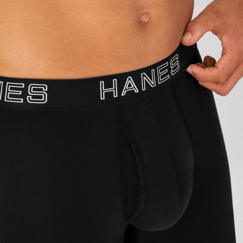 slide 4 of 7, Hanes Premium Men's 3pk Trunks Total Support Pouch - Black/Gray S: Recycled Polyester, Lyocell, Spandex, Tagless, Moisture Wicking, 3 ct