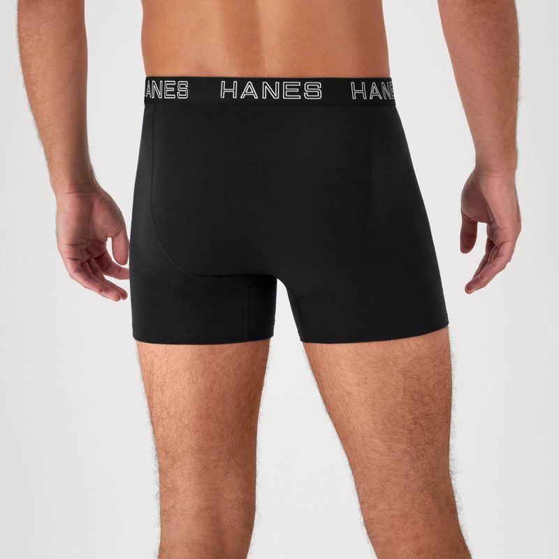 slide 5 of 7, Hanes Premium Men's 3pk Trunks Total Support Pouch - Black/Gray S: Recycled Polyester, Lyocell, Spandex, Tagless, Moisture Wicking, 3 ct