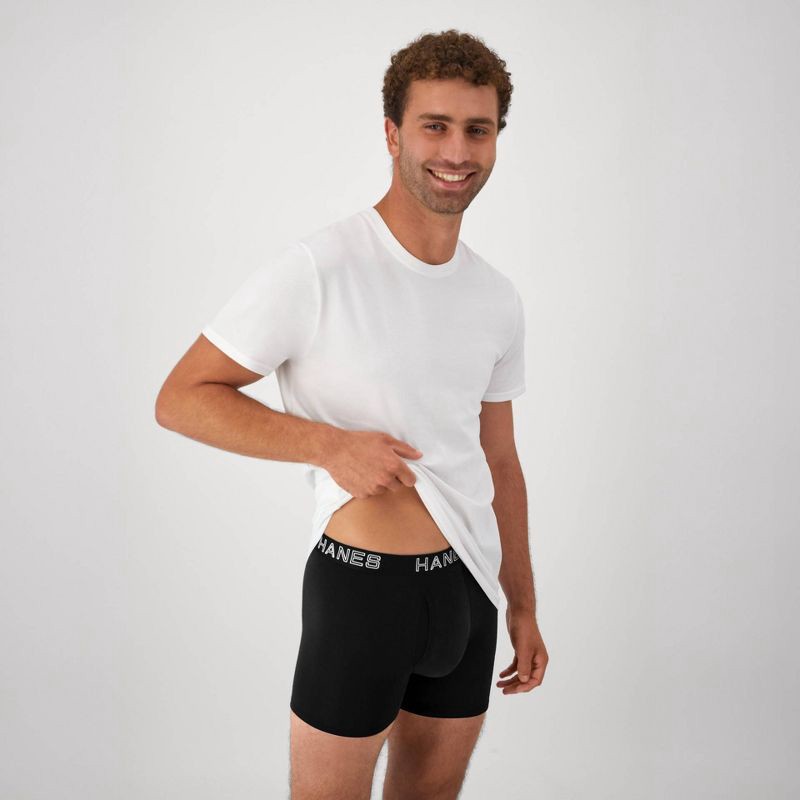 slide 6 of 7, Hanes Premium Men's 3pk Trunks Total Support Pouch - Black/Gray L: Tagless, Moisture Wicking, 4-Way Stretch, 3 ct