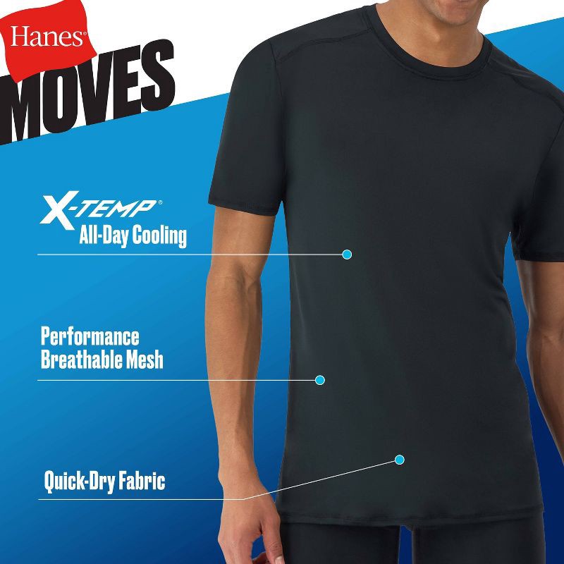 slide 7 of 9, Hanes Premium Men's 2pk Move Breathable Mesh Crew Neck T-Shirt X-Temp - Black M: Moisture Wicking, Quick Dry, 4-Way Stretch, Tagless, 2 ct