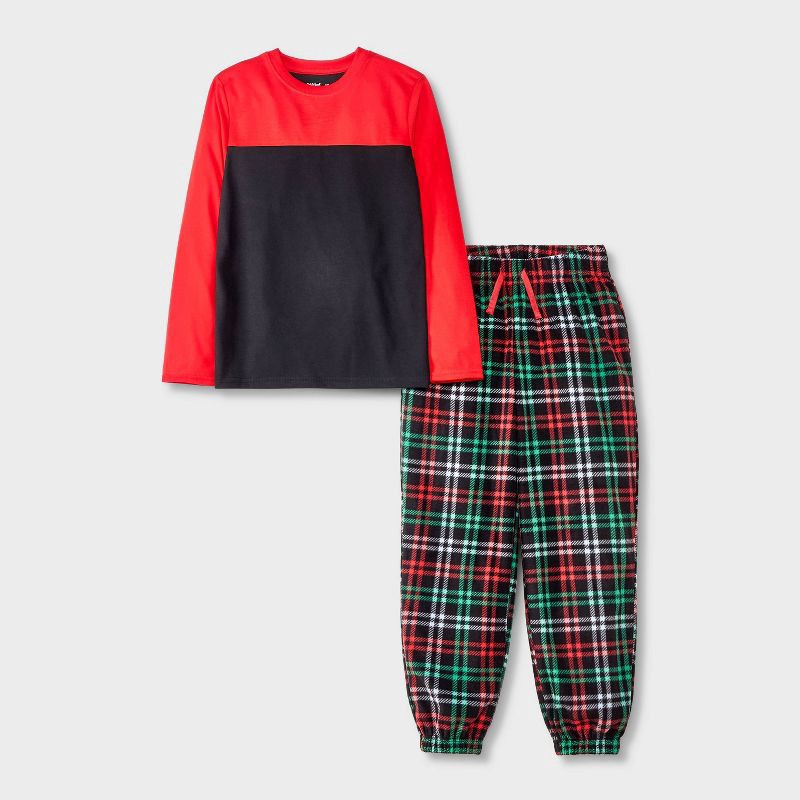 slide 1 of 4, Boys' 2pc Long Sleeve Raglan Pajama Set - Cat & Jack™ Red/Black XL, 2 ct