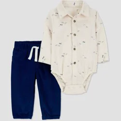 Carter's Just One You®️ Baby Boys' Button-Down Top & Bottom Set - Cream/Blue 3M
