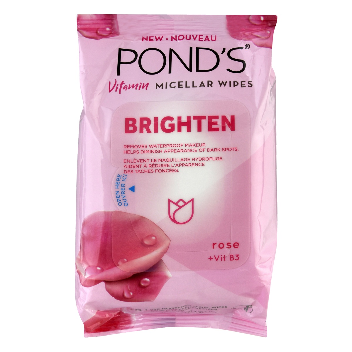 slide 1 of 5, Pond's Brighten Micellar Facial Wipes - Vit B3 - Rose, 25 ct