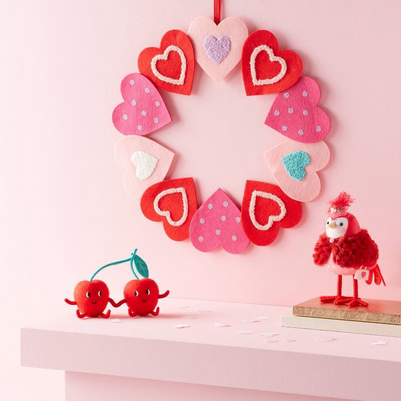 slide 2 of 3, 16" Felt Heart Wreath Valentine's Day Decorative Wall Decor - Spritz™, 1 ct