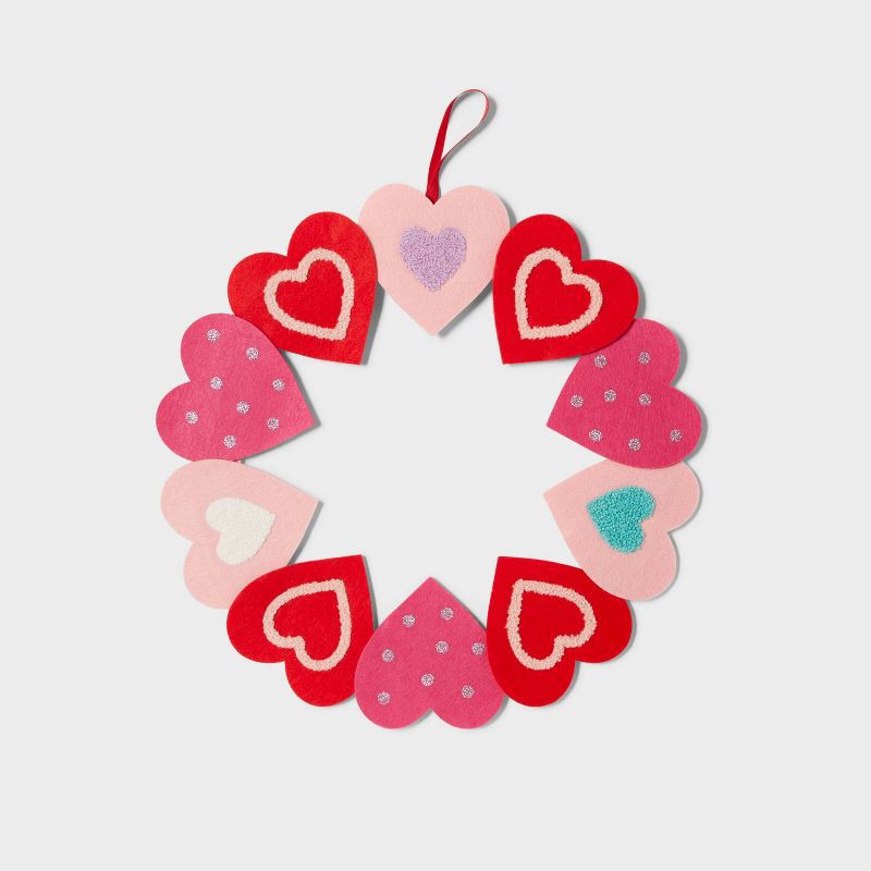 slide 1 of 3, 16" Felt Heart Wreath Valentine's Day Decorative Wall Decor - Spritz™, 1 ct