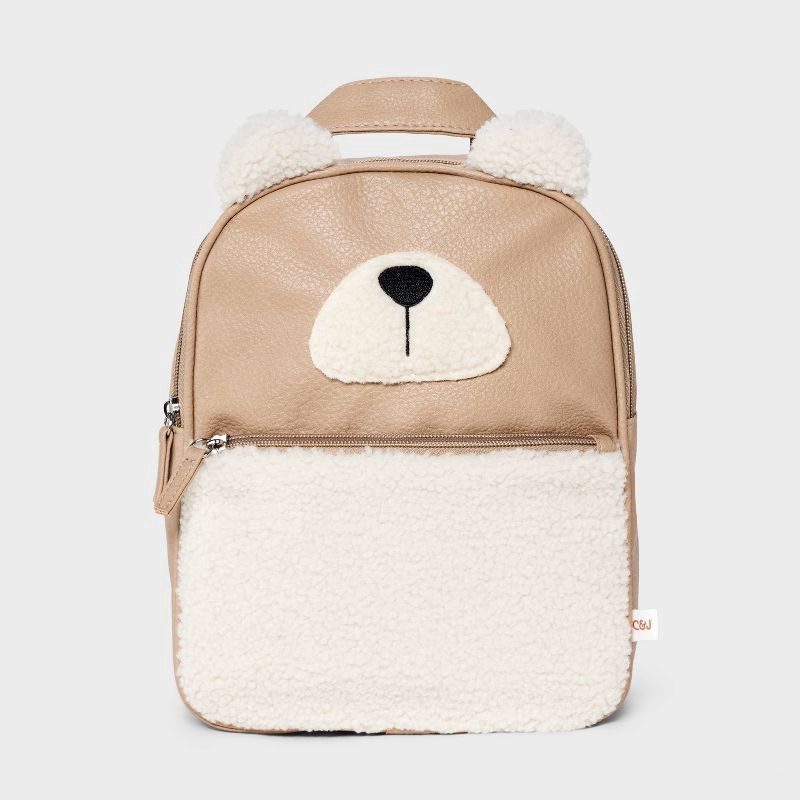 slide 1 of 4, Kids' 11" Mini Shearling Bear Backpack - Cat & Jack™ Cream/Brown, 1 ct