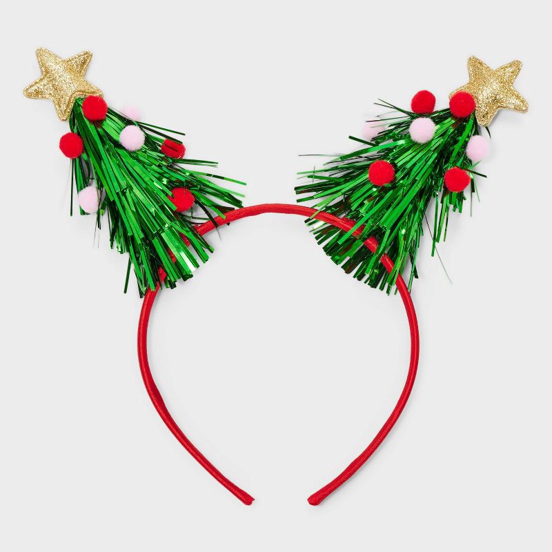 slide 2 of 3, Girls' Tinsel Christmas Tree Headband - Cat & Jack™, 1 ct