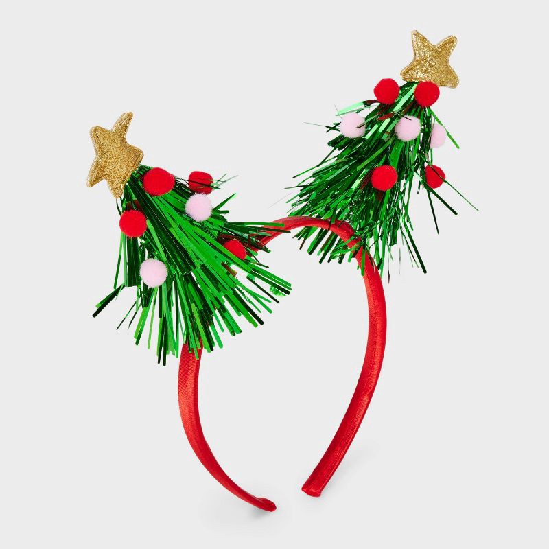 slide 1 of 3, Girls' Tinsel Christmas Tree Headband - Cat & Jack™, 1 ct