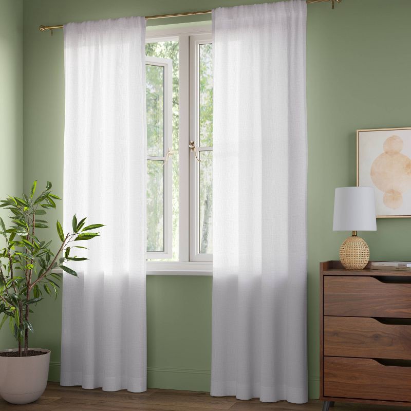 slide 2 of 3, 42"x84" Sheer Crinkled Gauze Matelassé Curtain Panel White - Room Essentials™, 1 ct
