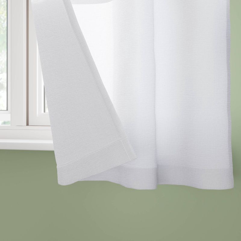 slide 3 of 3, 42"x63" Sheer Crinkled Gauze Matelassé Curtain Panel White - Room Essentials™, 1 ct
