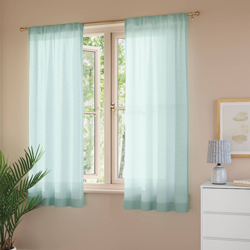 slide 2 of 3, 42"x63" Sheer Crinkled Gauze Matelassé Curtain Panel Blue - Room Essentials™, 1 ct