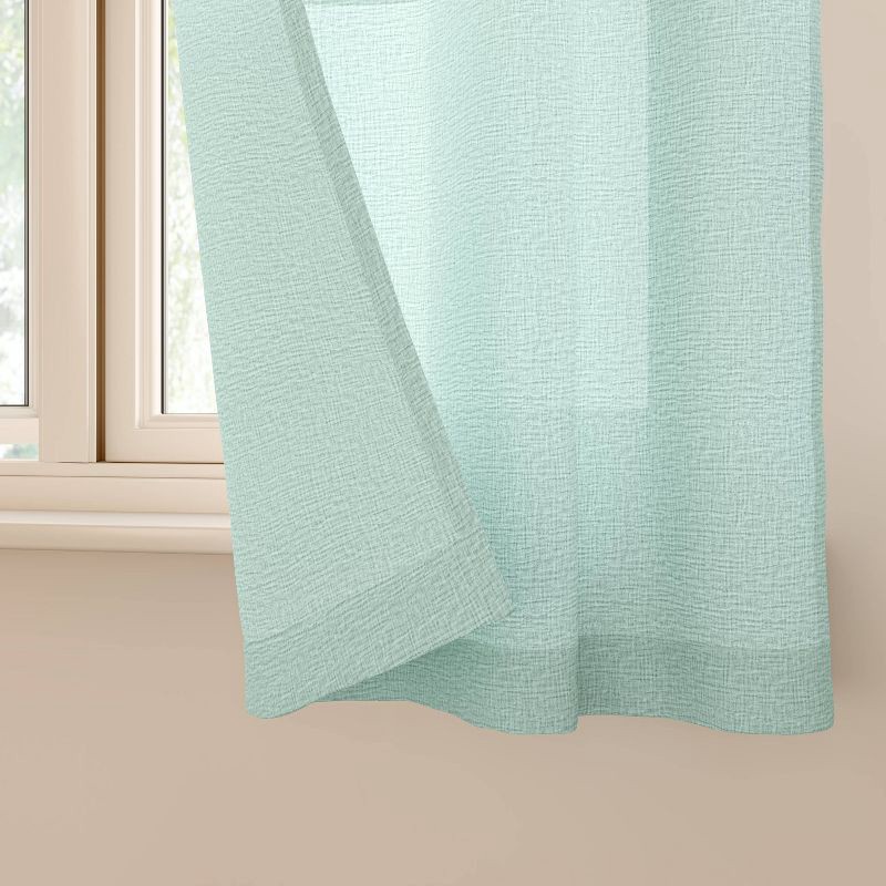 slide 3 of 3, 42"x63" Sheer Crinkled Gauze Matelassé Curtain Panel Blue - Room Essentials™, 1 ct