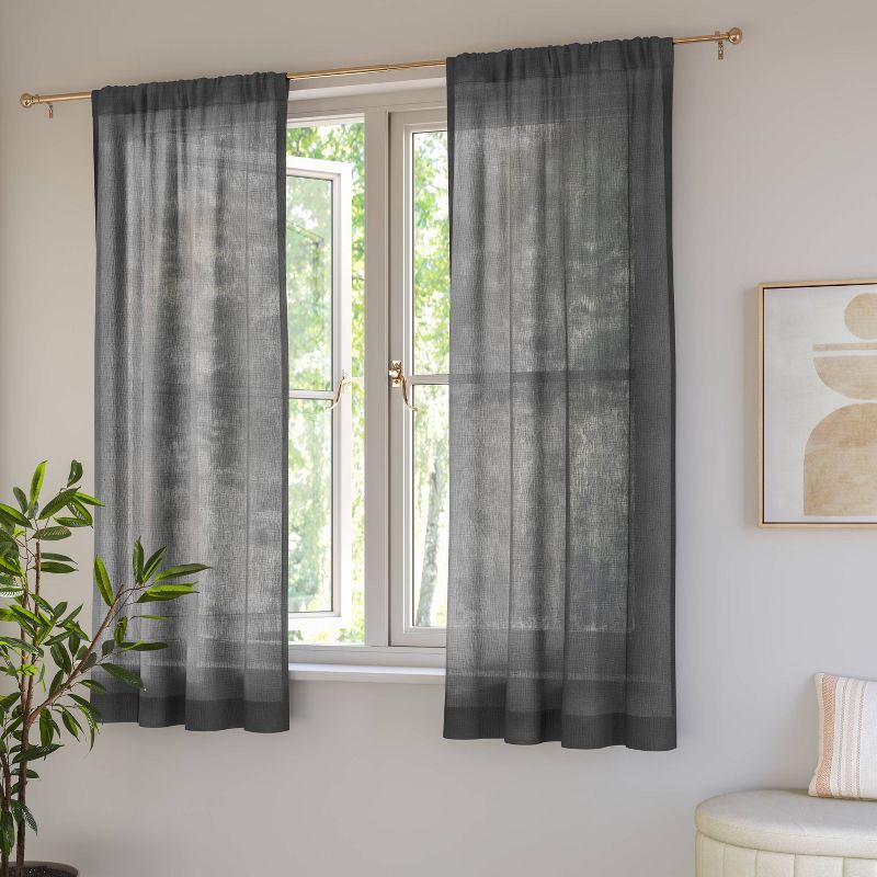 slide 2 of 3, 42"x63" Sheer Crinkled Gauze Matelassé Curtain Panel Gray - Room Essentials™, 1 ct