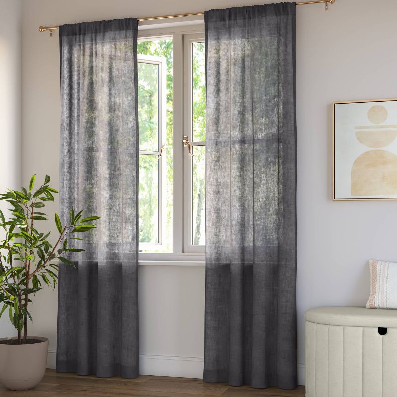 slide 2 of 3, 42"x84" Sheer Crinkled Gauze Matelassé Curtain Panel Gray - Room Essentials™, 1 ct