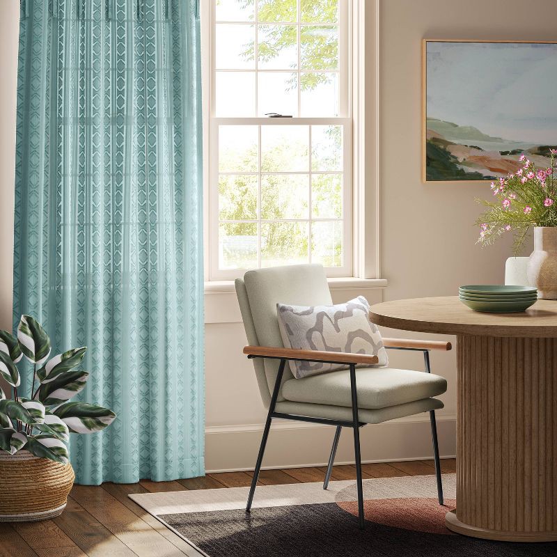 slide 2 of 6, 54"x84" Light Filtering Boho Diamond Clip Curtain Panel Blue - Threshold™, 1 ct