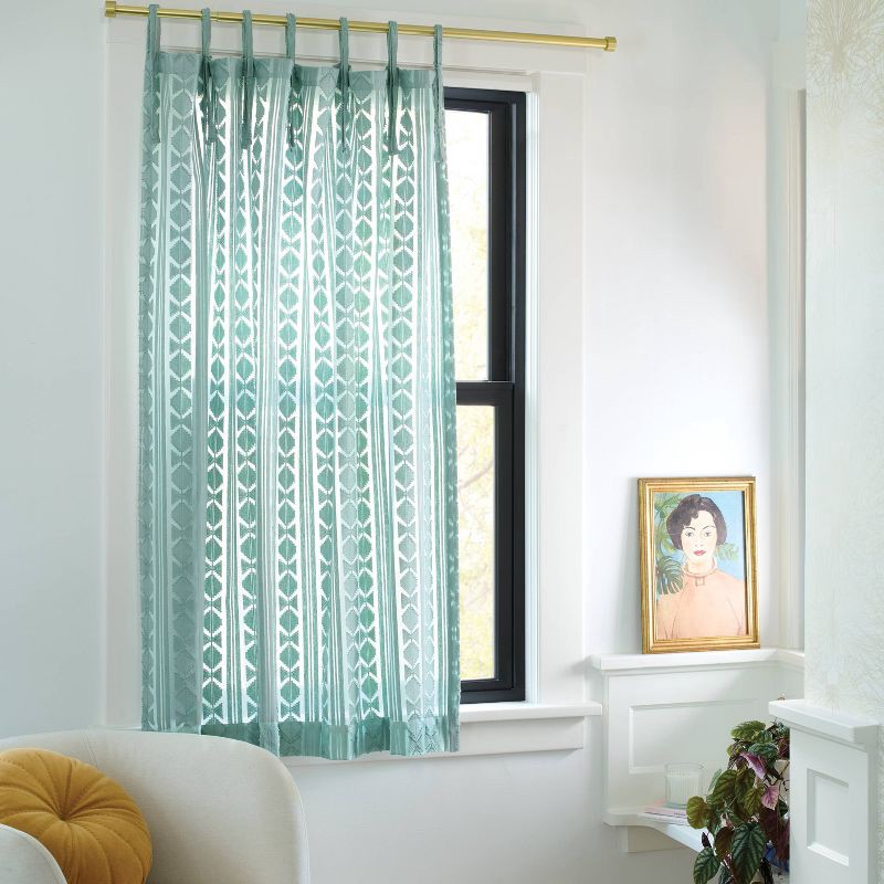 slide 2 of 6, 54"x63" Light Filtering Boho Diamond Clip Curtain Panel Blue - Threshold™, 1 ct