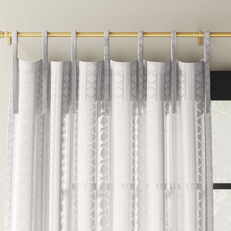 slide 1 of 4, 54"x84" Light Filtering Boho Diamond Clip Curtain Panel White - Threshold™, 1 ct