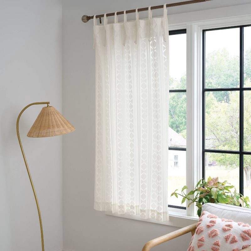 slide 2 of 6, 54"x63" Light Filtering Boho Diamond Clip Curtain Panel White - Threshold™, 1 ct