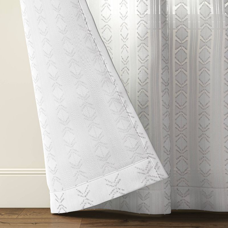 slide 3 of 6, 54"x63" Light Filtering Boho Diamond Clip Curtain Panel White - Threshold™, 1 ct