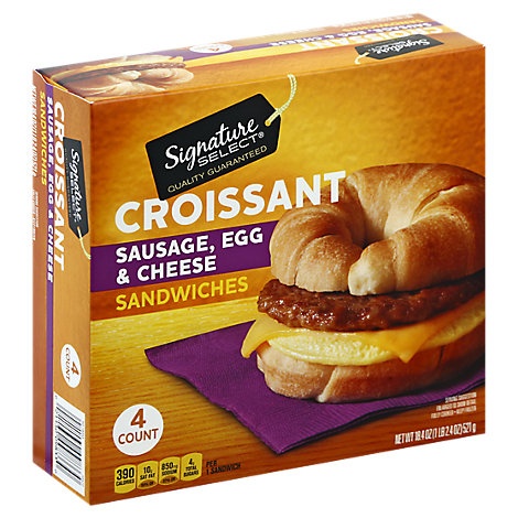 slide 1 of 1, Signature Select Sandwich Croissant Sausage Egg Cheese, 4 ct