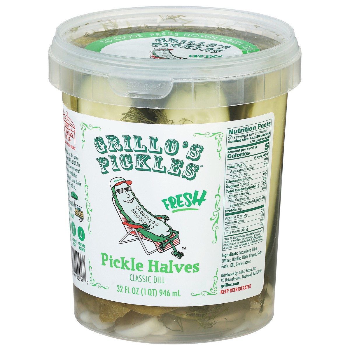 slide 4 of 9, Grillo's Pickles Grillos Pickles Dill Pickle Halves, 32 oz