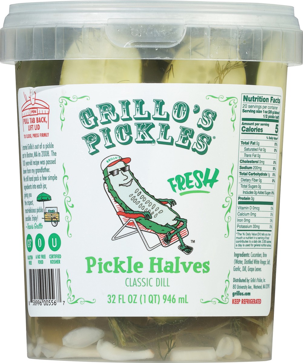 slide 9 of 9, Grillo's Pickles Grillos Pickles Dill Pickle Halves, 32 oz