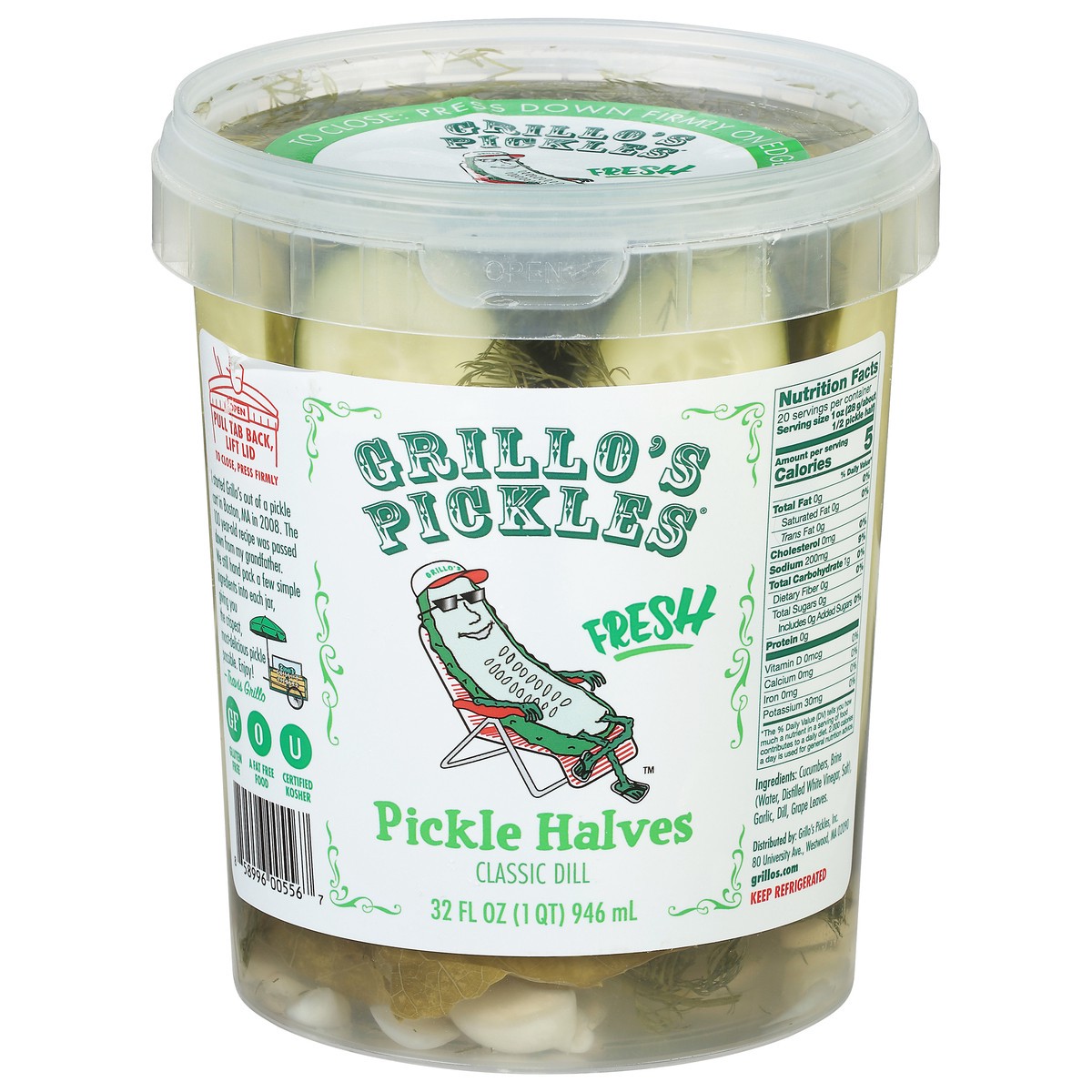 slide 1 of 9, Grillo's Pickles Grillos Pickles Dill Pickle Halves, 32 oz