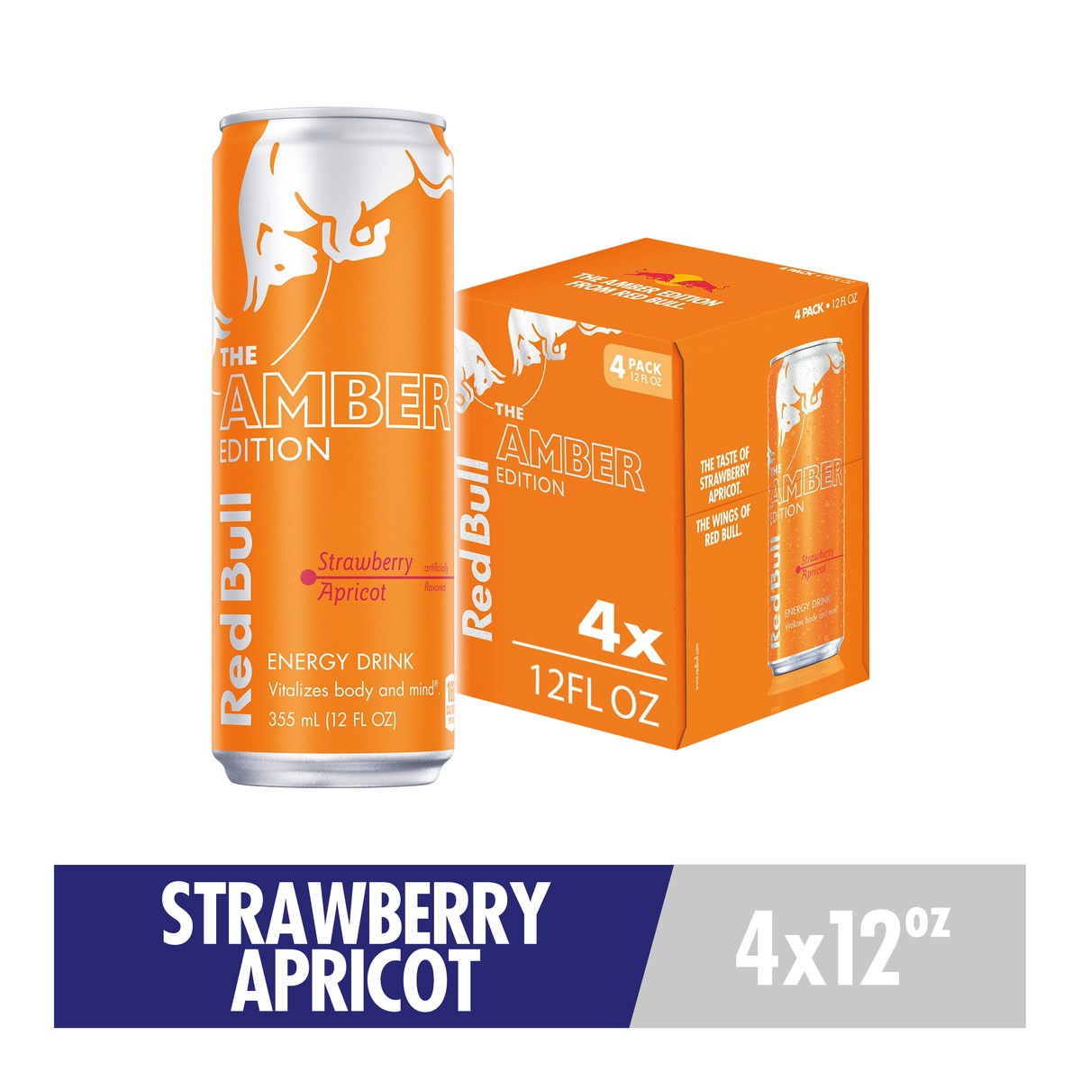slide 1 of 11, Red Bull Amber Edition Energy Drink, Strawberry Apricot, 114mg Caffeine, 12 fl oz, Pack of 4 Cans, 4 ct; 12 oz