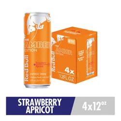 Red Bull Amber Edition Energy Drink, Strawberry Apricot, 114mg Caffeine, 12 fl oz, Pack of 4 Cans
