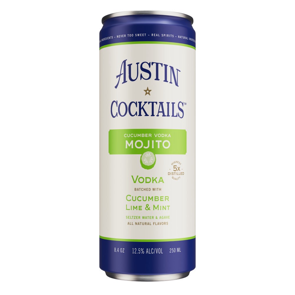 slide 1 of 10, Austin Cocktails Cucumber Vodka Sparkling Mojito Canned Cocktail, 250 mL Can, 12.5% ABV, 1 ct