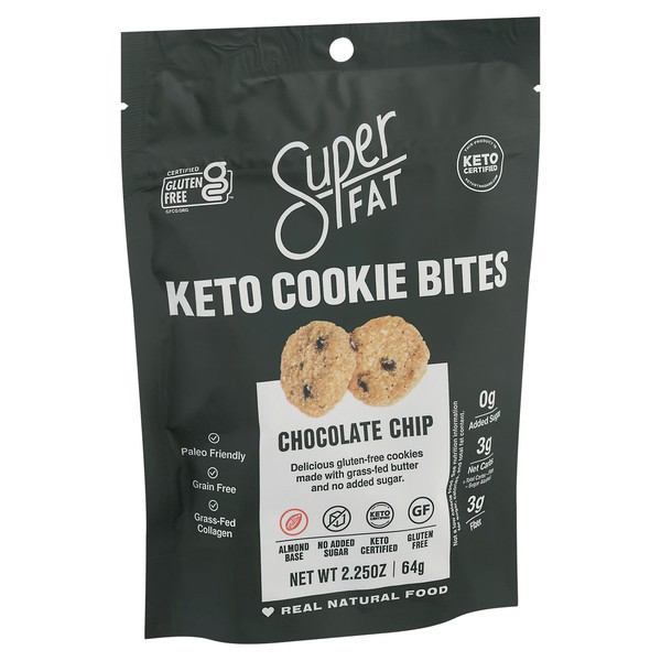 slide 1 of 12, SuperFat Chocolate Chip Keto Cookie Bites 2.25 oz Pouch, 2.25 oz