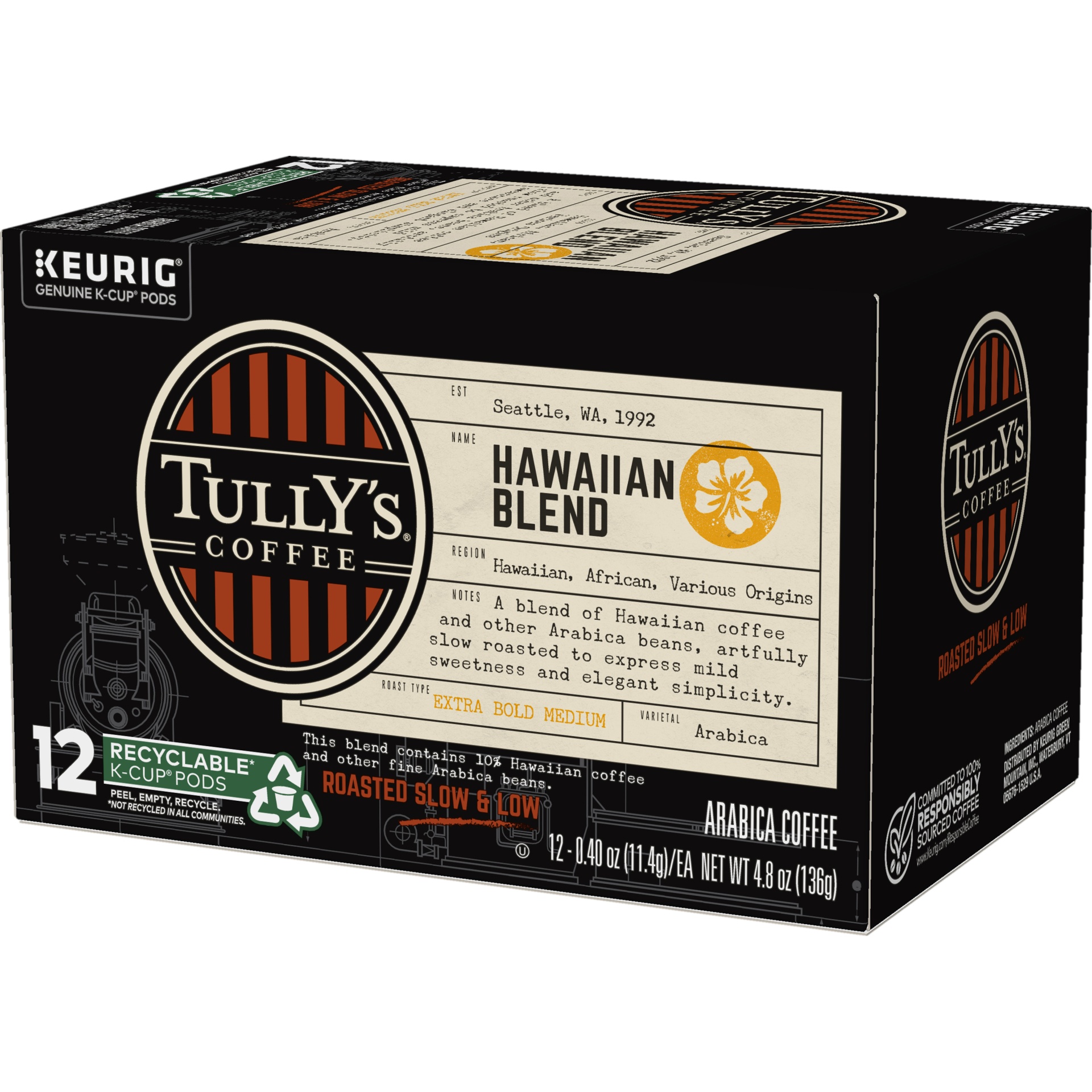 Tully's Coffee Hawaiian Blend K-cups 12 