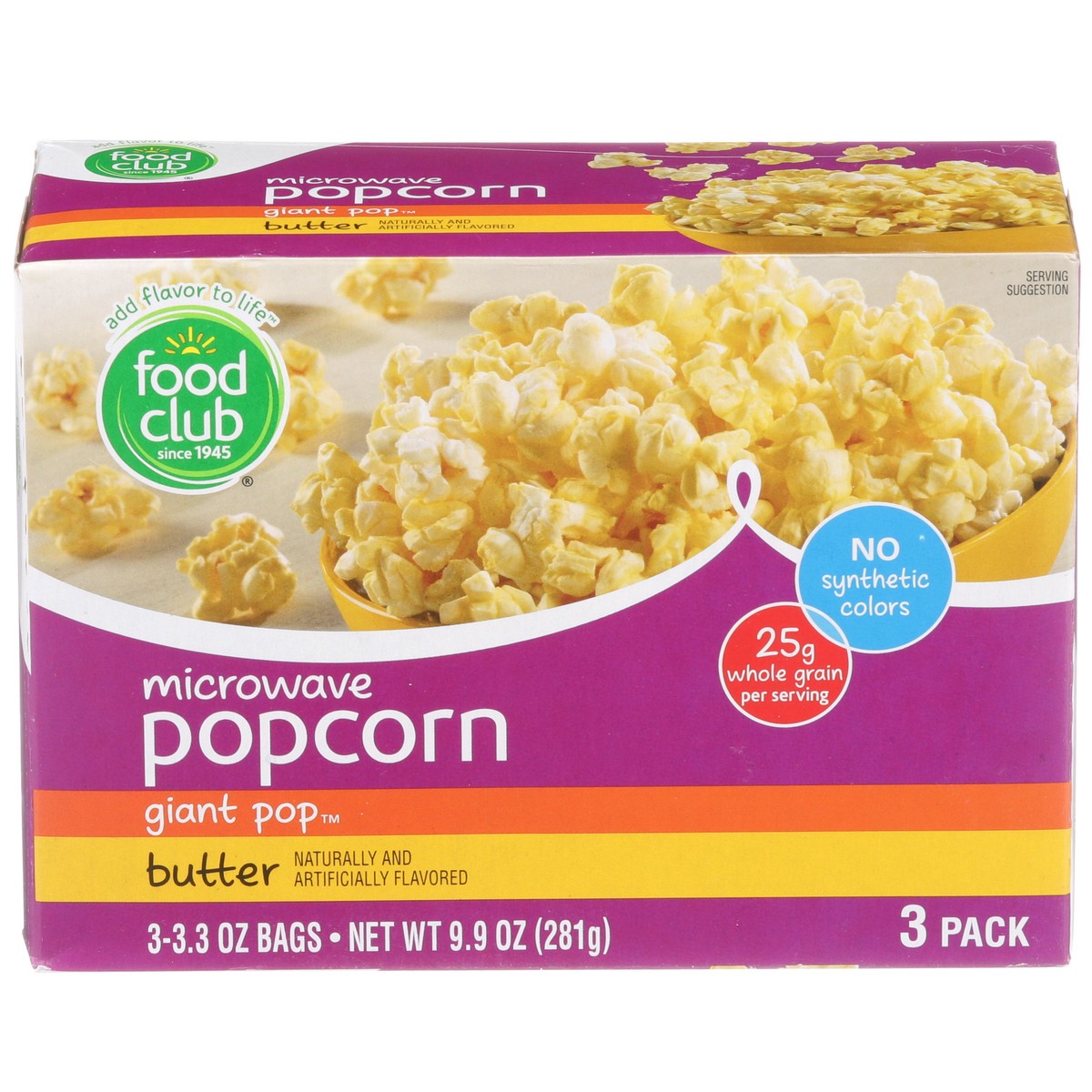 slide 1 of 9, Food Club Giant Pop, Butter Microwave Popcorn, 9.9 oz