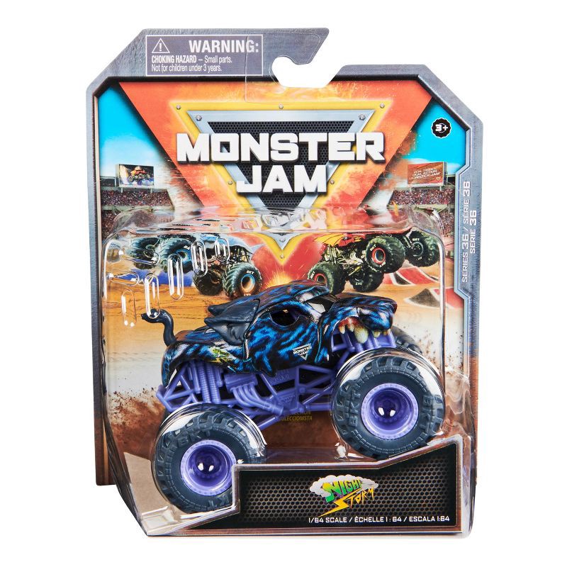 slide 1 of 4, Monster Jam, Official Night Storm Monster Truck, Die-Cast Vehicle, 1:64 Scale, Kids Toys for Boys Ages 3 and up, 1 ct
