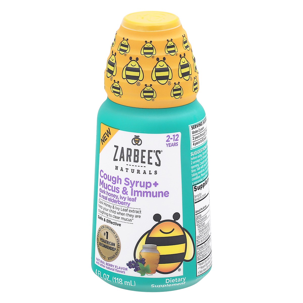 slide 3 of 9, Zarbee's Naturals Naturals 2-12 Years Natural Berry Flavor Cough Syrup + Mucus & Immune 4 fl oz Bottle, 4 fl oz