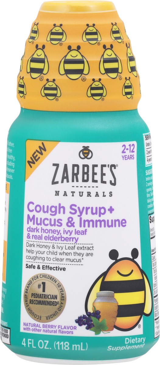 slide 6 of 9, Zarbee's Naturals Naturals 2-12 Years Natural Berry Flavor Cough Syrup + Mucus & Immune 4 fl oz Bottle, 4 fl oz